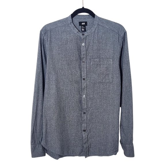 H&M Men's Gray Button Down Shirt with Mandarin Collar Size Medium - Picture 1 of 7